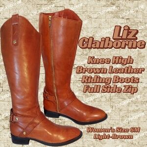 Liz Claiborne Knee High Brown Leather Riding Boots w/ Side Zippers | Women's 6M